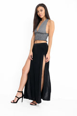 Double Split Slinky Maxi Skirt