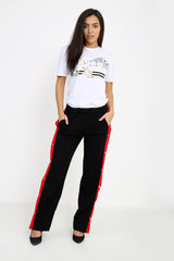 Popper Button Striped Trousers