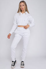 Zip Up Cropped Hoodie & Jogger Fleece Tracksuit