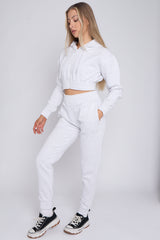 Zip Up Cropped Hoodie & Jogger Fleece Tracksuit