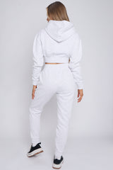Zip Up Cropped Hoodie & Jogger Fleece Tracksuit