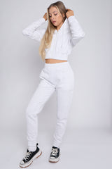 Zip Up Cropped Hoodie & Jogger Fleece Tracksuit