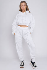 Fleece Cropped Suit With Rib Trim Detail