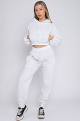 Fleece Cropped Suit With Rib Trim Detail
