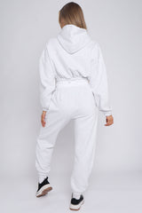 Fleece Cropped Suit With Rib Trim Detail