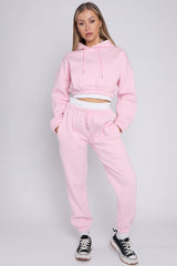 Fleece Cropped Suit With Rib Trim Detail