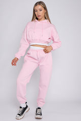Fleece Cropped Suit With Rib Trim Detail
