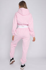 Fleece Cropped Suit With Rib Trim Detail