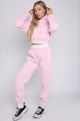 Fleece Cropped Suit With Rib Trim Detail