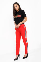 Pantalones con paneles de rayas con cordero