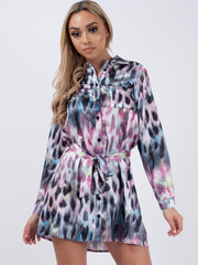 Leopard Print Satin Shirt Dress