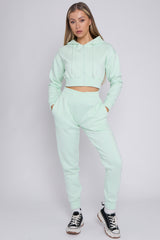 Zip Up Cropped Hoodie & Jogger Fleece Tracksuit