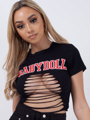 Baby Doll Laser Cut Slashed Crop Top