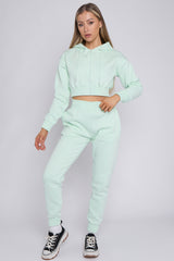 Zip Up Cropped Hoodie & Jogger Fleece Tracksuit