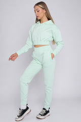Zip Up Cropped Hoodie & Jogger Fleece Tracksuit