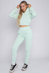 Zip Up Cropped Hoodie & Jogger Fleece Tracksuit