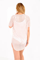 Rock And Roll Printed Fishnet Lined Bodysuit Dress Top