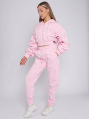 Cropped Ruched Sleeve Hoodie & Jogger Co-ord