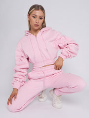 Cropped Ruched Sleeve Hoodie & Jogger Co-ord