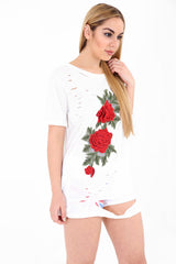 Floral Embroidered Laser Cut T-Shirt Top