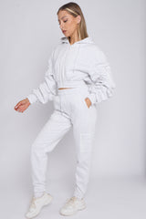 Cropped Ruched Sleeve Hoodie & Jogger Co-ord