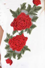 Floral Embroidered Laser Cut T-Shirt Top