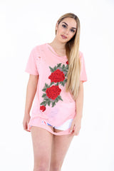 Floral Embroidered Laser Cut T-Shirt Top