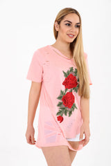 Floral Embroidered Laser Cut T-Shirt Top
