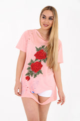 Floral Embroidered Laser Cut T-Shirt Top