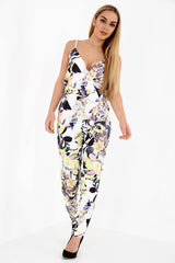 Tropical Floral Print Wrap Over Cami Jumpsuit