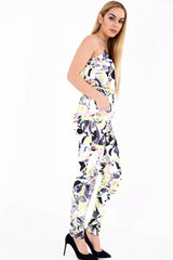 Tropical Floral Print Wrap Over Cami Jumpsuit