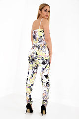 Tropical Floral Print Wrap Over Cami Jumpsuit