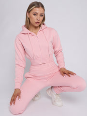 Zip Up Cropped Hoodie & Jogger Fleece Tracksuit