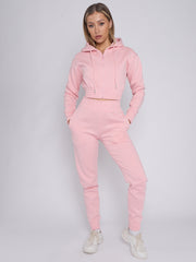 Zip Up Cropped Hoodie & Jogger Fleece Tracksuit