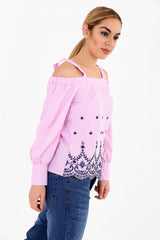 Striped Embroidered Bardot Top