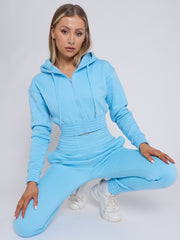 Zip Up Cropped Hoodie & Jogger Fleece Tracksuit