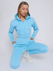 Zip Up Cropped Hoodie & Jogger Fleece Tracksuit