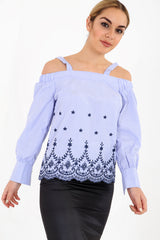 Striped Embroidered Bardot Top