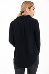 Inserta de malla Insertar el botón bordado floral Camisa delantera Top