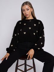 Heart Detail Oversized Cropped Knitted Jumper