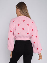Heart Detail Oversized Cropped Knitted Jumper