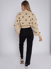 Heart Detail Oversized Cropped Knitted Jumper