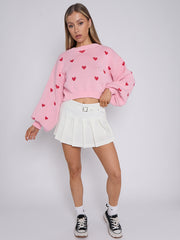 Heart Detail Oversized Cropped Knitted Jumper