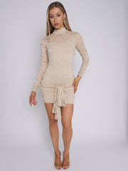 Lace Detail High Neck Knot Detail Dress