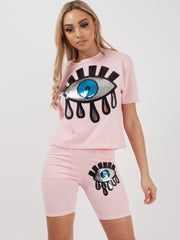Sequin Eye Applique Top & Shorts Co-ord