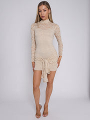 Lace Detail High Neck Knot Detail Dress