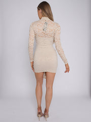 Lace Detail High Neck Knot Detail Dress
