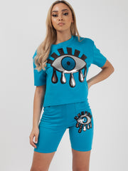 Sequin Eye Applique Top & Shorts Co-ord