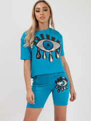 Sequin Eye Applique Top & Shorts Co-ord