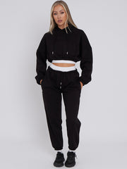 Fleece Cropped Suit With Rib Trim Detail